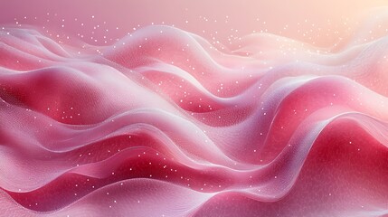 Pink and orange flowing wireframe waves glow with intricate patterns and delicate sparkling dots