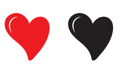 Red and Black Heart Love Symbols. Minimal illustration of red and black hearts on white background representing love, contrast, emotions, relationships, and modern romantic symbolism.

