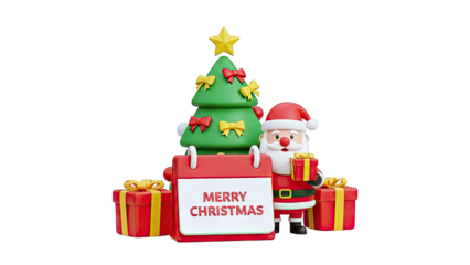 3D Santa Claus, Christmas Tree, Gifts, and Calendar Display