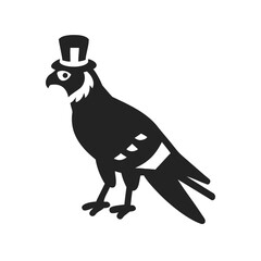 Falcon full body side view icon silhouette wearing Uncle Sam hat. Vector logo of a  eagle. Symbolizing USA pride, freedom, independence and national celebration. Illustration on white background.