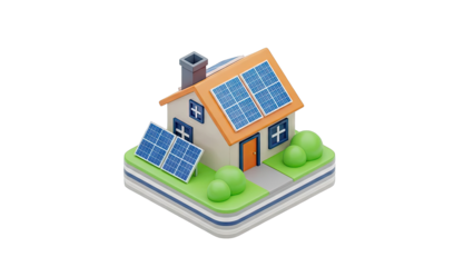 Cartoon House with Solar Panels and Greenery