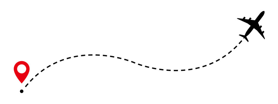 Airplane dotted line route with location pin &ndash; Travel path vector