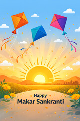 Colorful Kites Flying During Makar Sankranti Festival