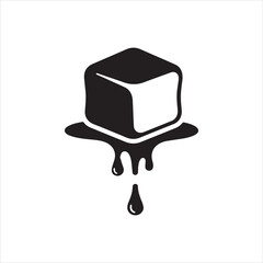 Silhouette melting ice cube with dripping water droplets Vector illustration