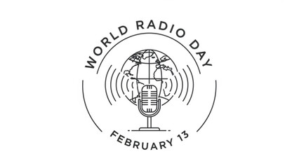 World radio day february 13 logo with microphone and globe on white background