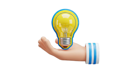 Hand holding a glowing light bulb, symbolizing an idea