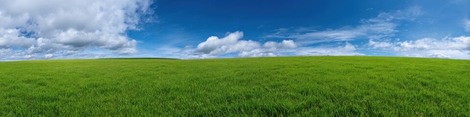 Obraz premium Vast green field under blue sky and clouds