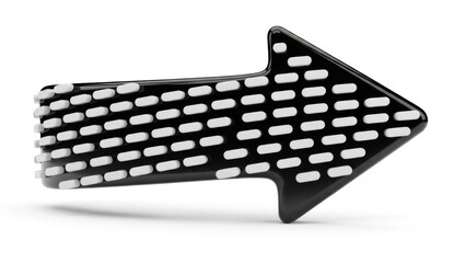 Glossy Black Arrow with White Accents Pointing Right