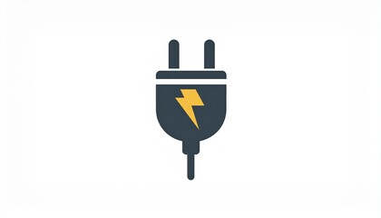 Electrical power plug icon with lightning bolt symbol on white background. Energy connection and electricity concept.