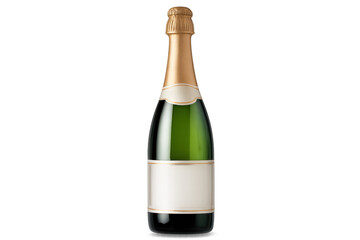 Green glass bottle of sparkling wine or champagne with a blank label and gold foil, symbolizing celebration and luxury