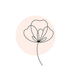 Minimalist botanical flower continuous line art, modern floral card design element