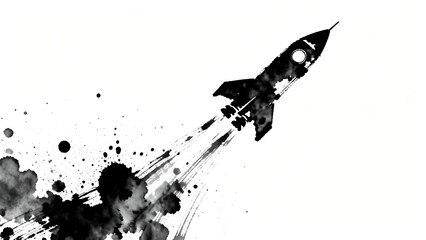 Ink drawing of a rocket.