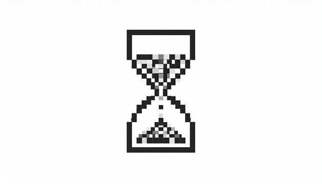 Pixel art hourglass icon symbolizing time passing, waiting, and processing. A retro digital interface element on a clean white background. - Powered by Adobe