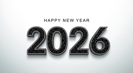 The image presents a celebratory design for the new year. The central subject is the number 2026, prominently displayed