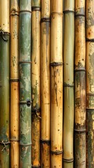 Fototapeta premium Texture of Bamboo Stalks in Varying Shades of Green and Brown