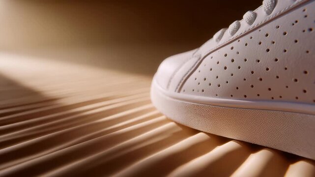 315Minimalist macro composition of a white sole against a neutral backdrop, crisp embossed patterns indicating advanced footwear engineering and premium lifestyle branding