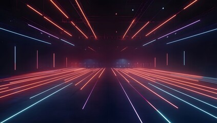 Abstract neon tunnel with radiant light trails