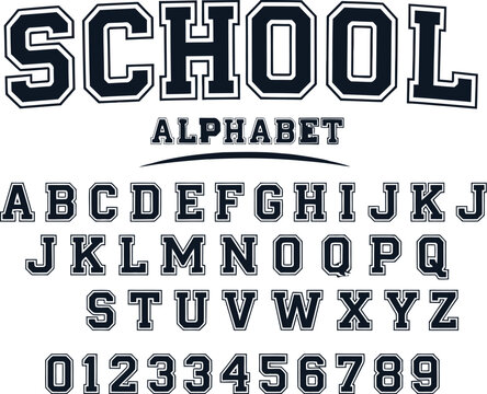 AdoVarsity Alphabet and Number Set: Collegiate Sport Font Typography Vector for High School and University Apparelbe Illustrator Artwork