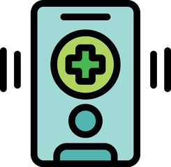 Fototapeta premium Vibrating smartphone sending emergency medical alert signal, featuring prominent medical cross symbol