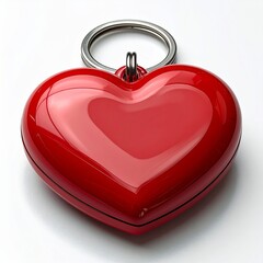 Obraz premium Close Up of Red Heart Shaped Keyring on White Background
