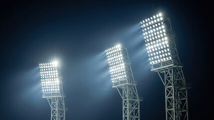 Stadium spotlights illuminating the night sky with a bright glow