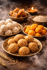 Makar Sankranti Food And Traditional Festive Setup