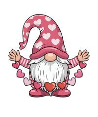 Cute Valentine Gnome Holding Heart Garland