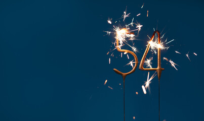 54 years celebration festive background made with Bengal fires in the form of number Fifty four.