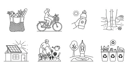Fototapeta premium Illustrations of sustainable living practices Vector