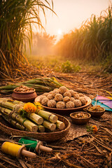 Makar Sankranti Food And Traditional Festive Setup