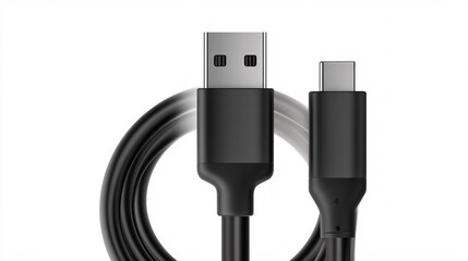 Black USB Type-C to USB-A Cable with Modern Design on White Background