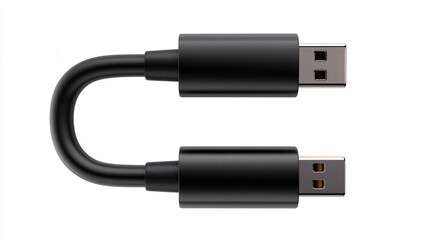 Short black USB A to USB C adapter cable isolated on white background