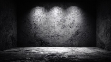 Empty grunge concrete room with spotlight shadows on textured walls