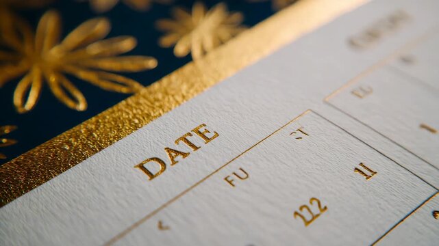 Detailed shot of date section with elegant typography, symbolizing structured lifestyle planning