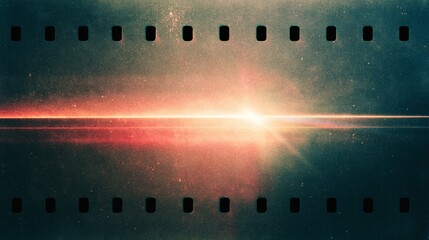 Vintage film strip with glowing light flare and textured background