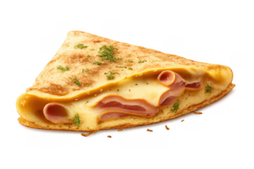 Savory crepe with ham and cheese, traditional french galette, delicious breakfast or brunch food on transparent background