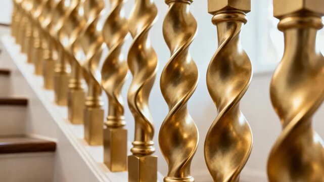Closeup of curved staircase balusters being polished showcasing fluid design elements and seamless craftsmanship in a bright studio.
