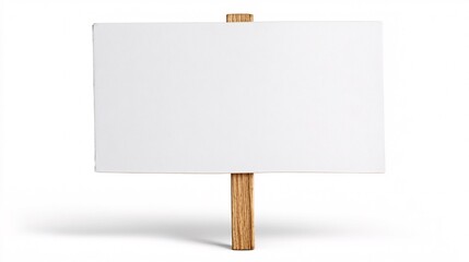 Blank white protest sign with wooden handle isolated on white background