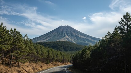 Mountain landscape with a forest, road, and sky, number 1794.