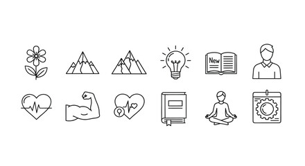 Icons representing health, wellness, and personal growth Vector