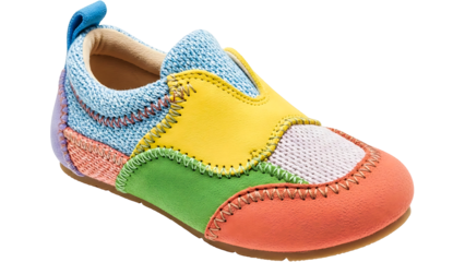 Colorful patchwork toddler shoe with knitted and leather panels