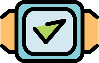 Smartwatch screen showing green check mark indicating successful completion of task, goal, or activity