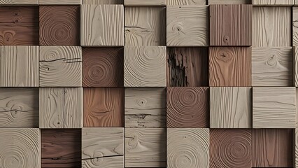 Wooden squares with different textures and colors arranged in a grid pattern
