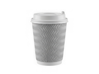 Disposable coffee cup with zigzag pattern isolated on transparent background