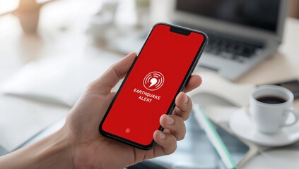 Close Up of Hand Using Smartphone with Red Screen, digital communication, mobile interface, modern technology