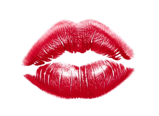 Red lipstick kiss mark isolated on transparent background
