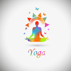 Logo yoga hand drawn colored. Not AI, Vector illustration