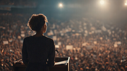 Nervous But Brave Woman About To Speak On Large Stage