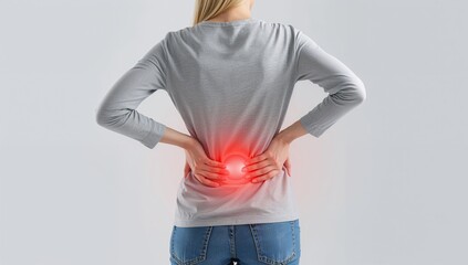 Female lower back pain and injury concept, highlighted pain area, posture issue, healthcare, physiotherapy and medical illustration
