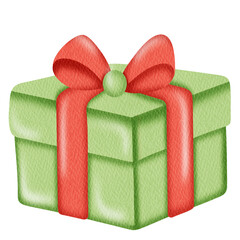 Watercolor Green Gift box. Christmas Gift box.
